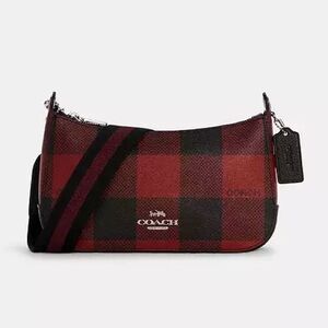 NEW Coach Jes Baguette With Buffalo Plaid Print